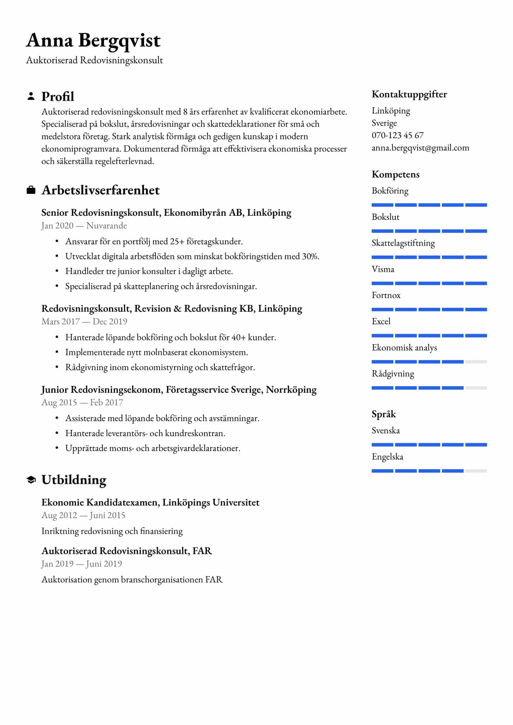 CV-exempel för Redovisningsekonom – Professionellt och anpassningsbart
