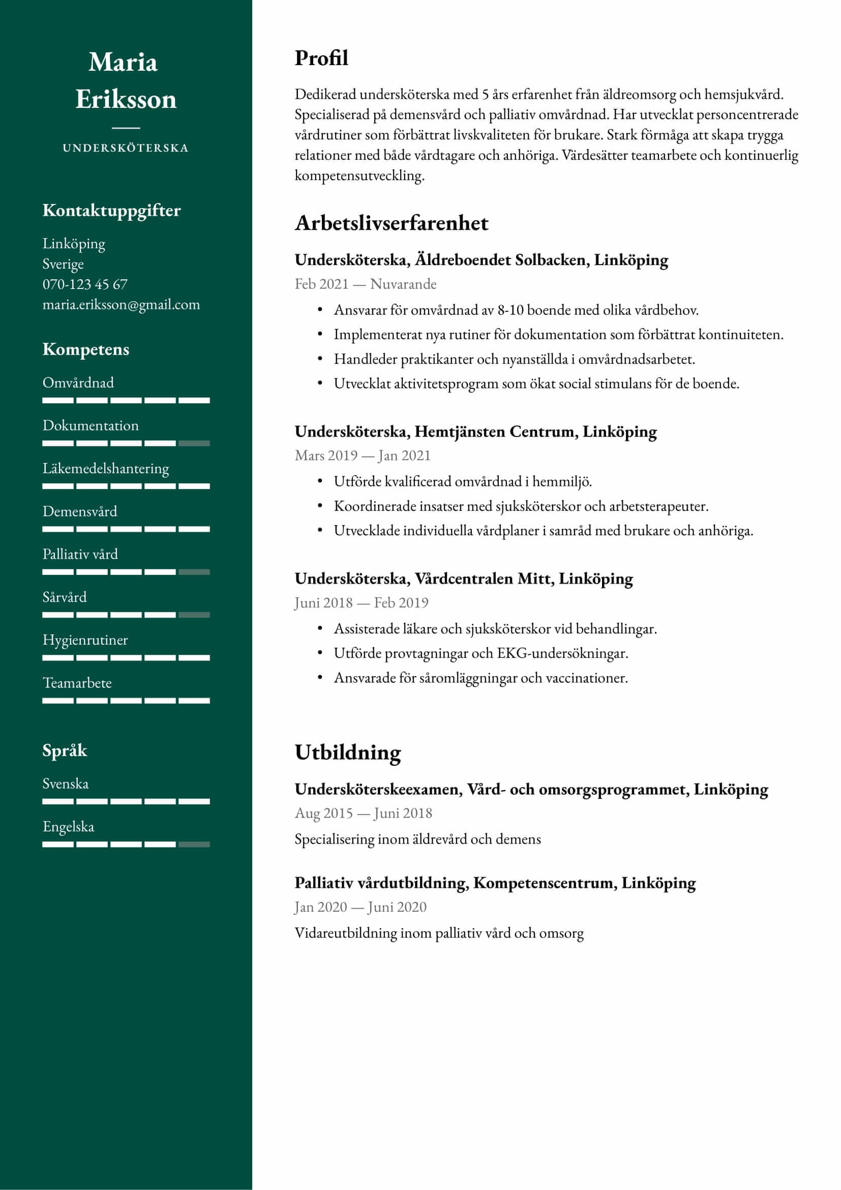 CV-exempel för Undersköterska – Professionellt och anpassningsbart