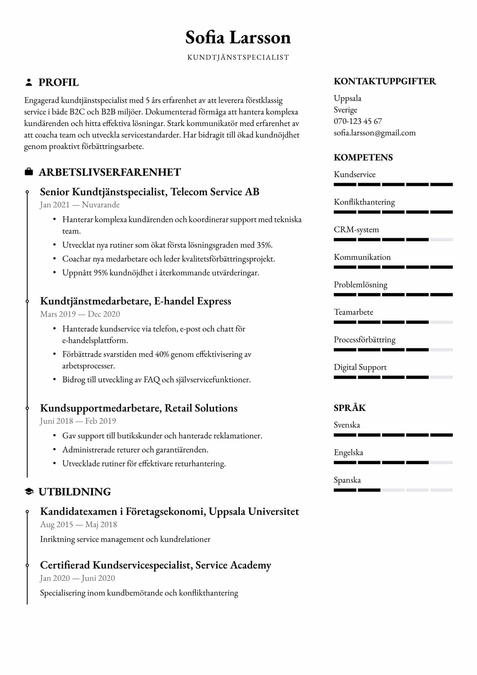 CV-exempel för Kundtjänstmedarbetare – Professionellt och anpassningsbart