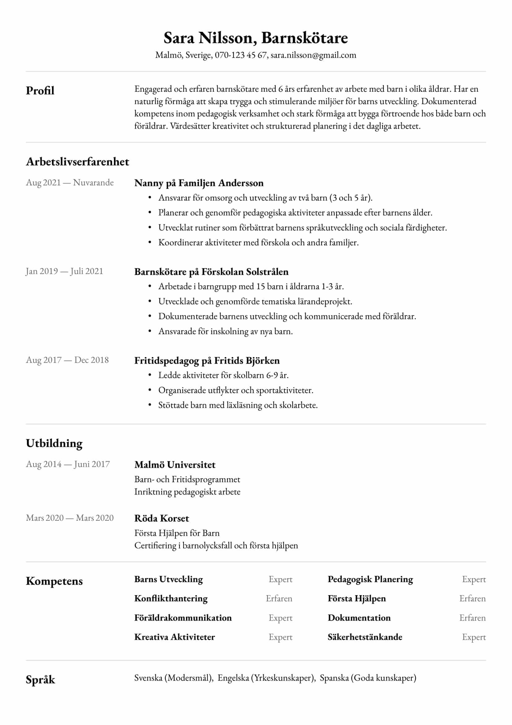 CV-exempel för Barnskötare – Professionellt och anpassningsbart