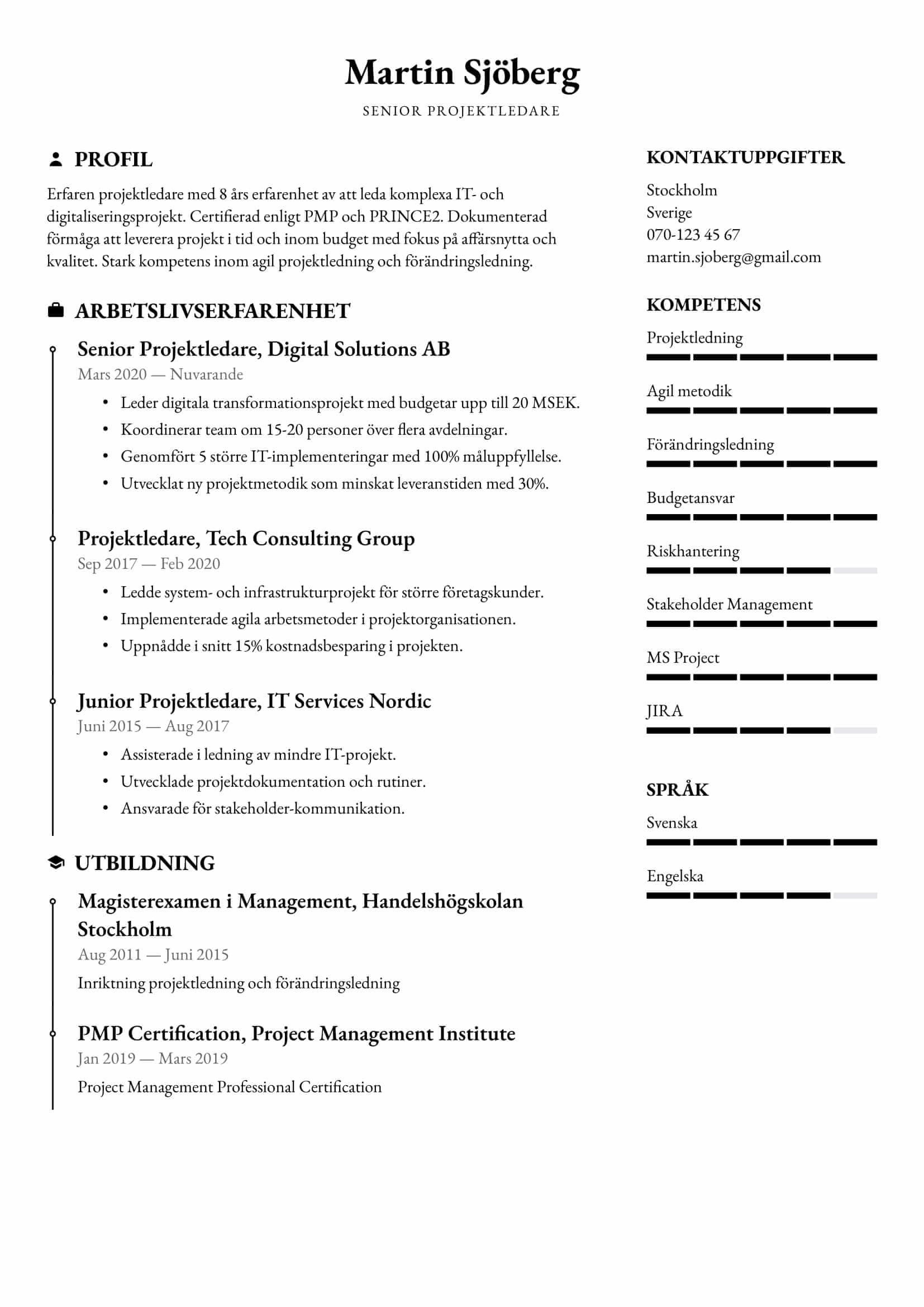 CV Exempel för Projektledare - Professionellt och anpassningsbart
