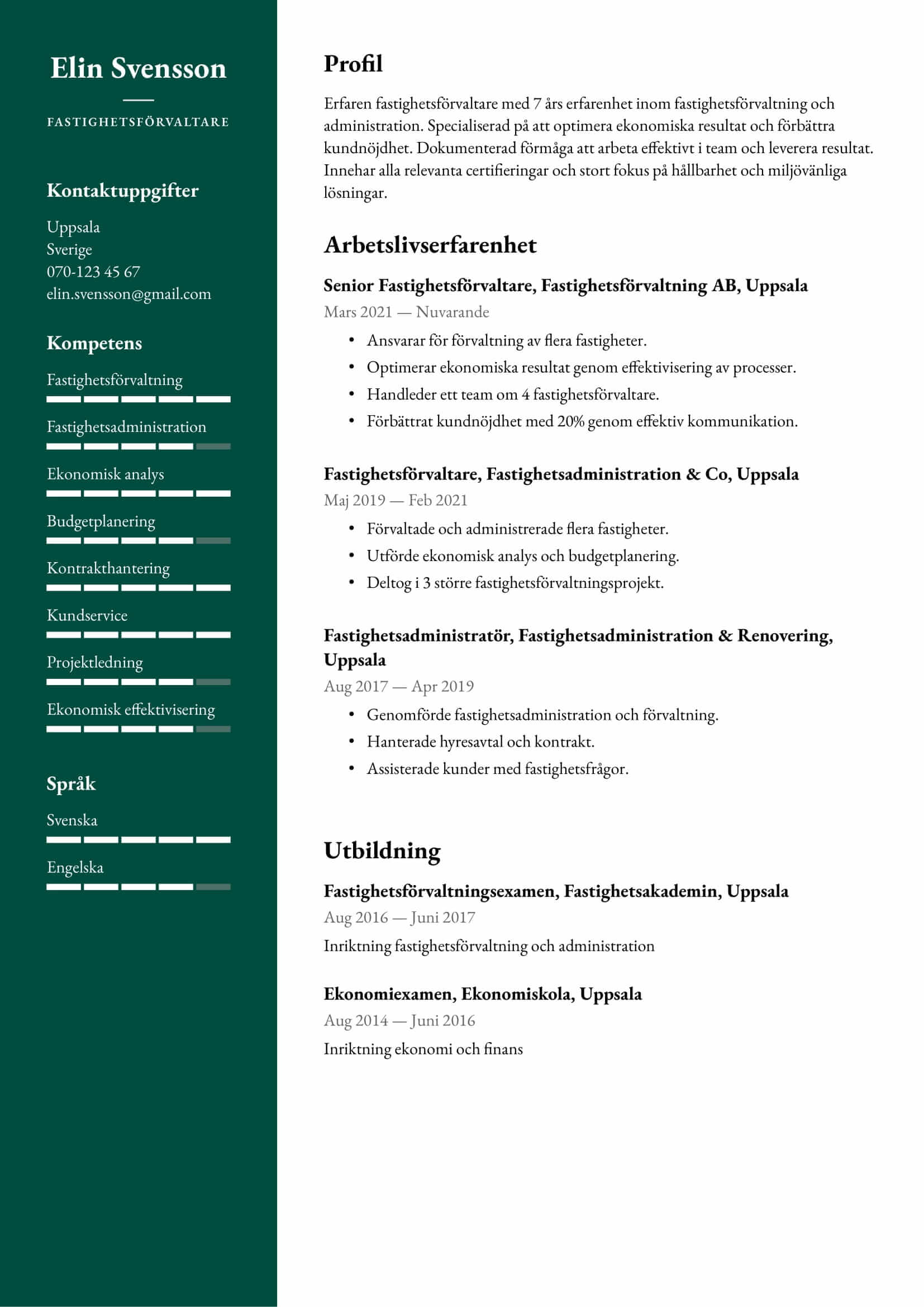 CV-exempel för Fastighetsförvaltare – Professionellt och anpassningsbart
