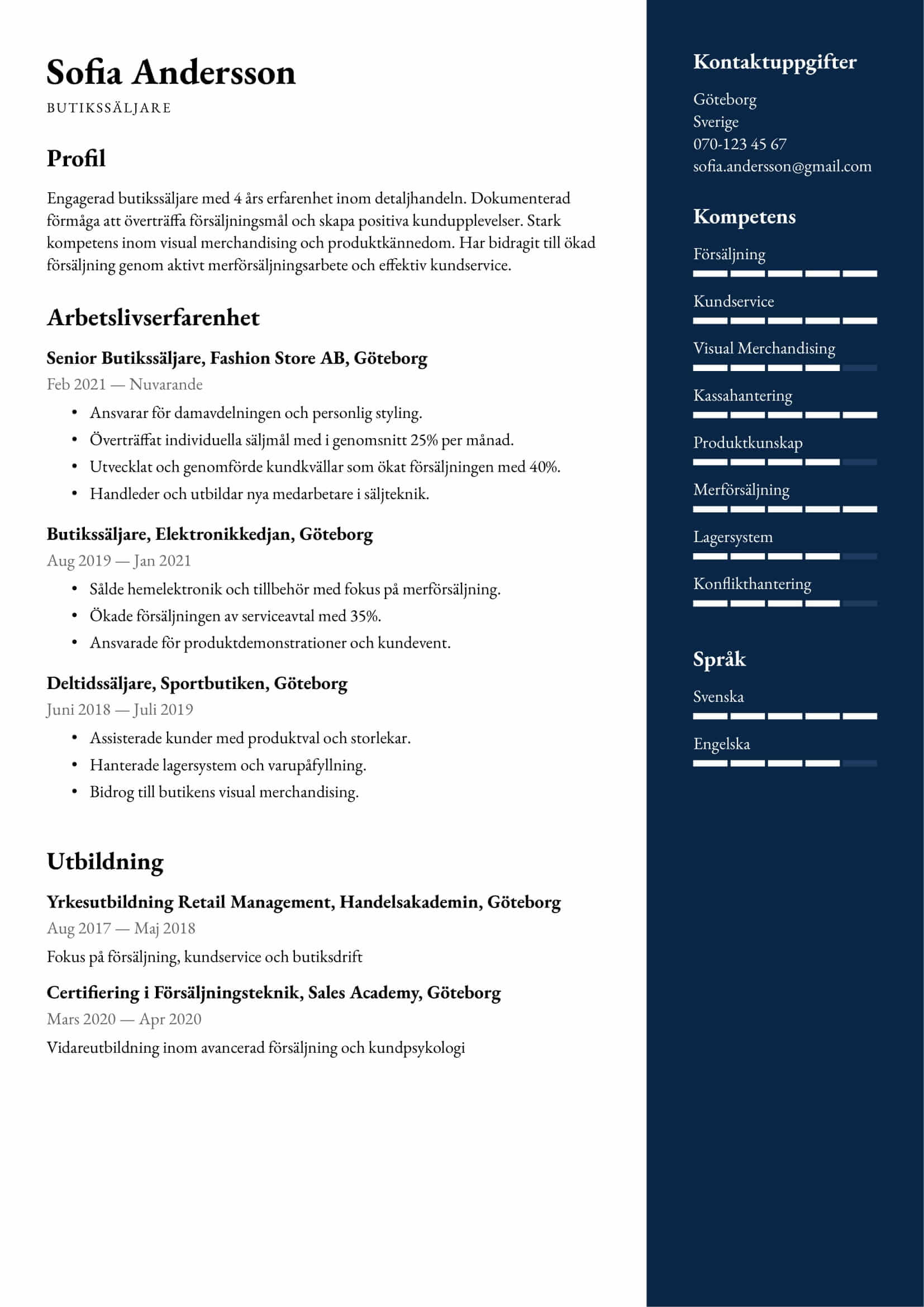 CV Exempel för Butikssäljare - Professionellt och anpassningsbart