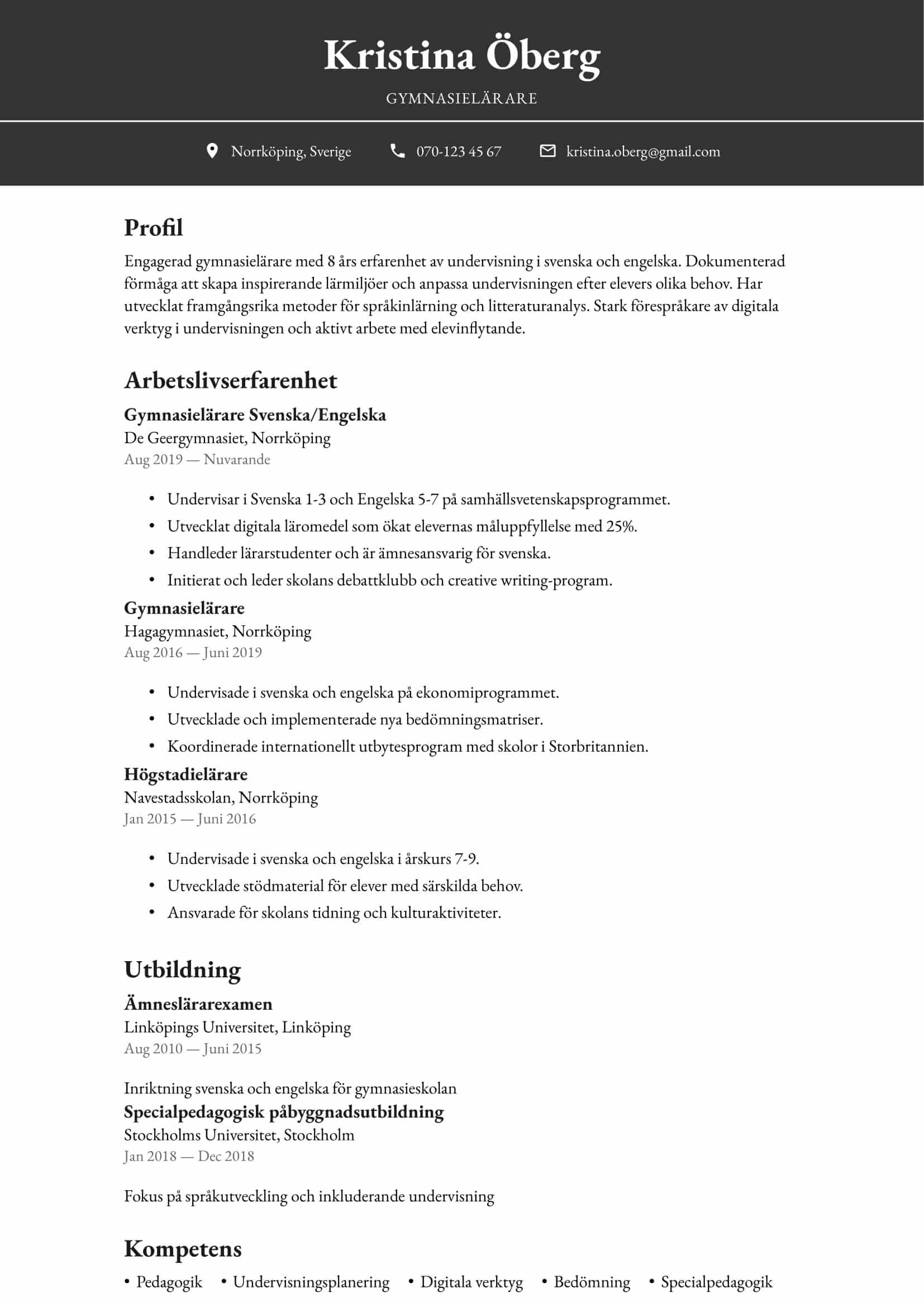 CV Exempel för Lärare - Professionellt och anpassningsbart